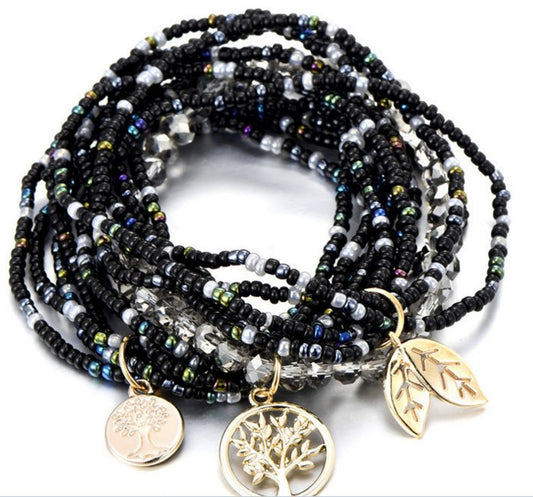 Black Boho Beaded Bracelet Stack