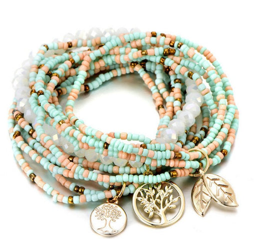 Mint Boho Beaded Bracelet Stack