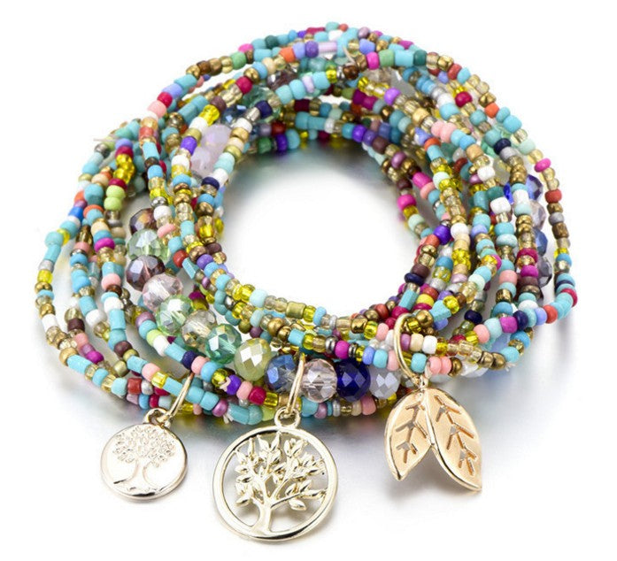 Rainbow Boho Beaded Bracelet Stack